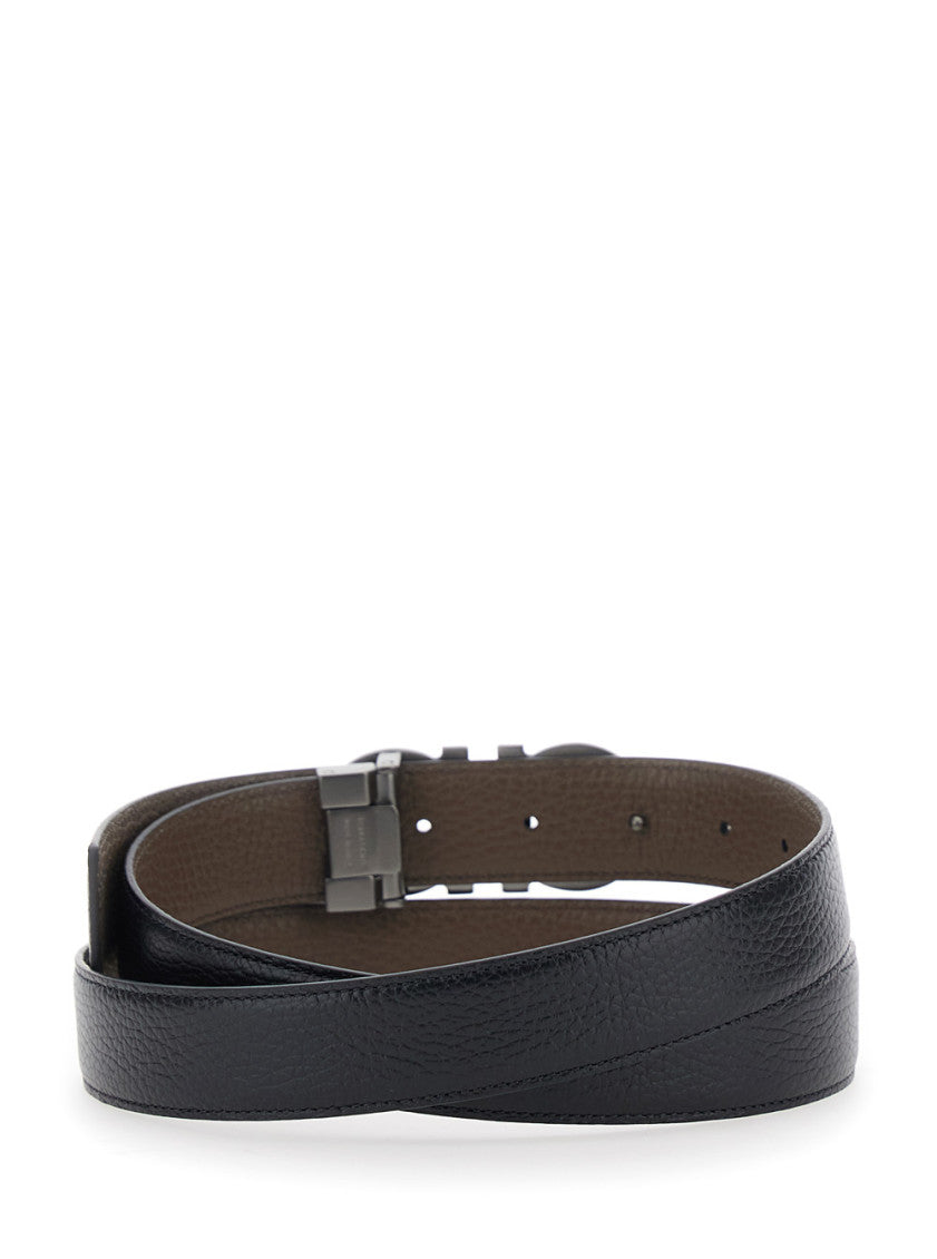 Black Textured Reversible Buckle Belt 2