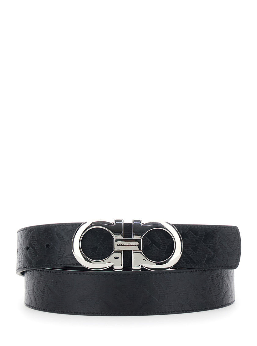 Black Textured Reversible Buckle Belt 1