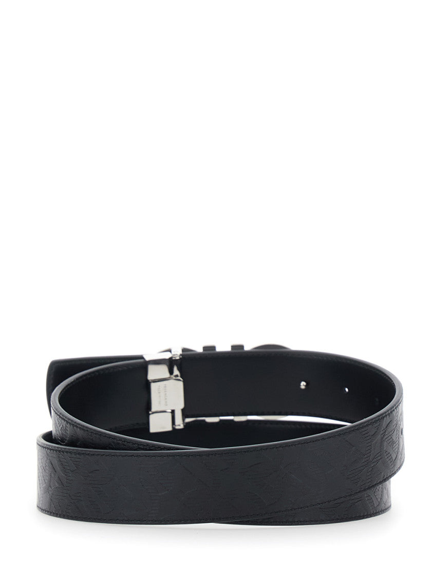 Black Textured Reversible Buckle Belt 2