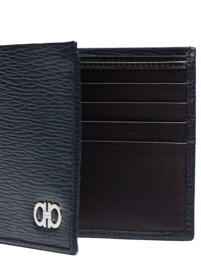 Navy Blue Textured Logo Wallet 3