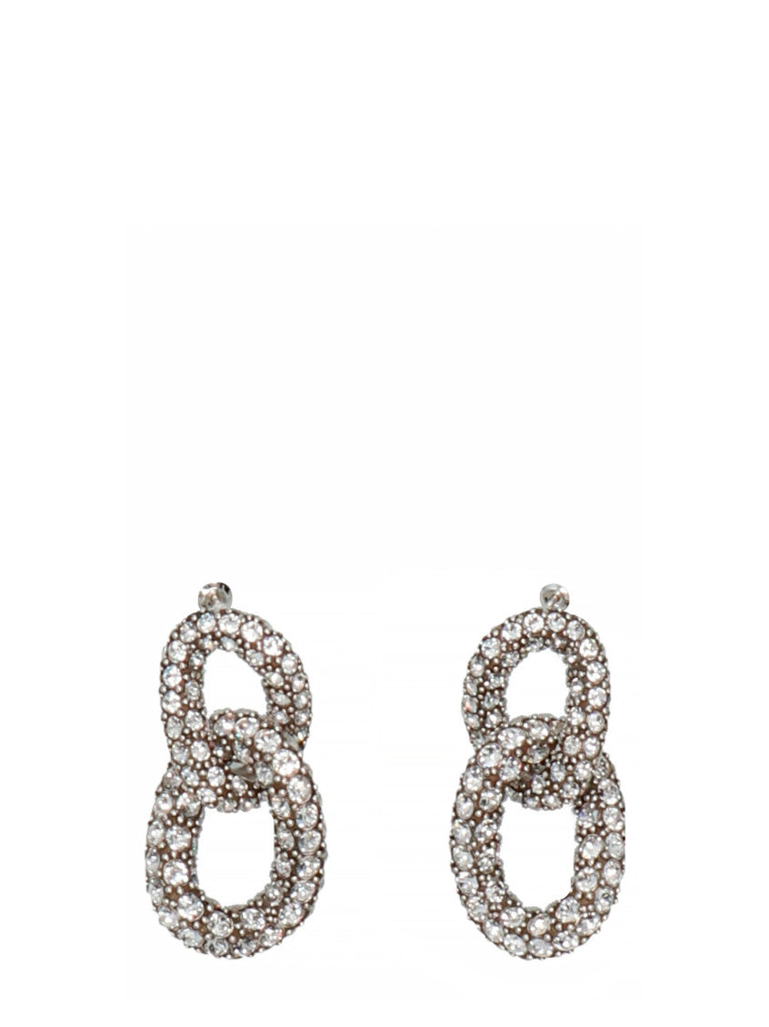 Silver Link Chain Crystal Earrings 1