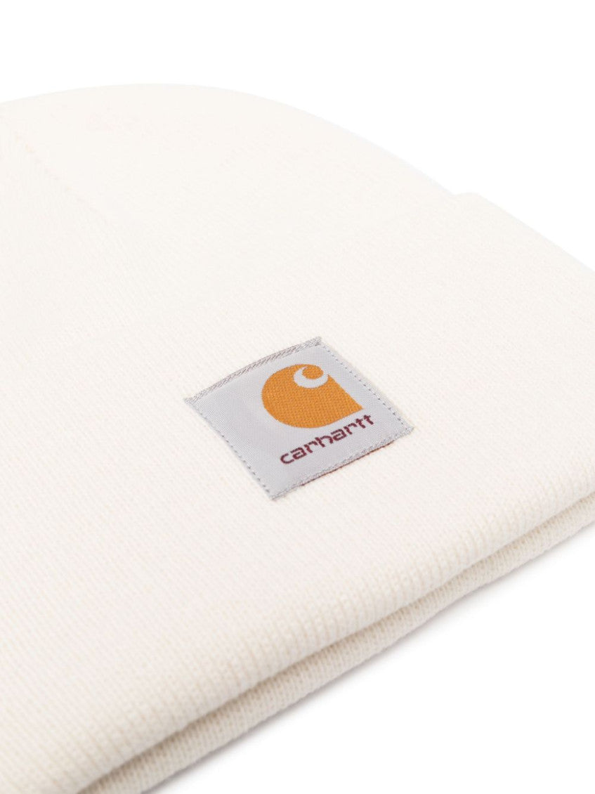 White Logo Patch Beanie Hat 2