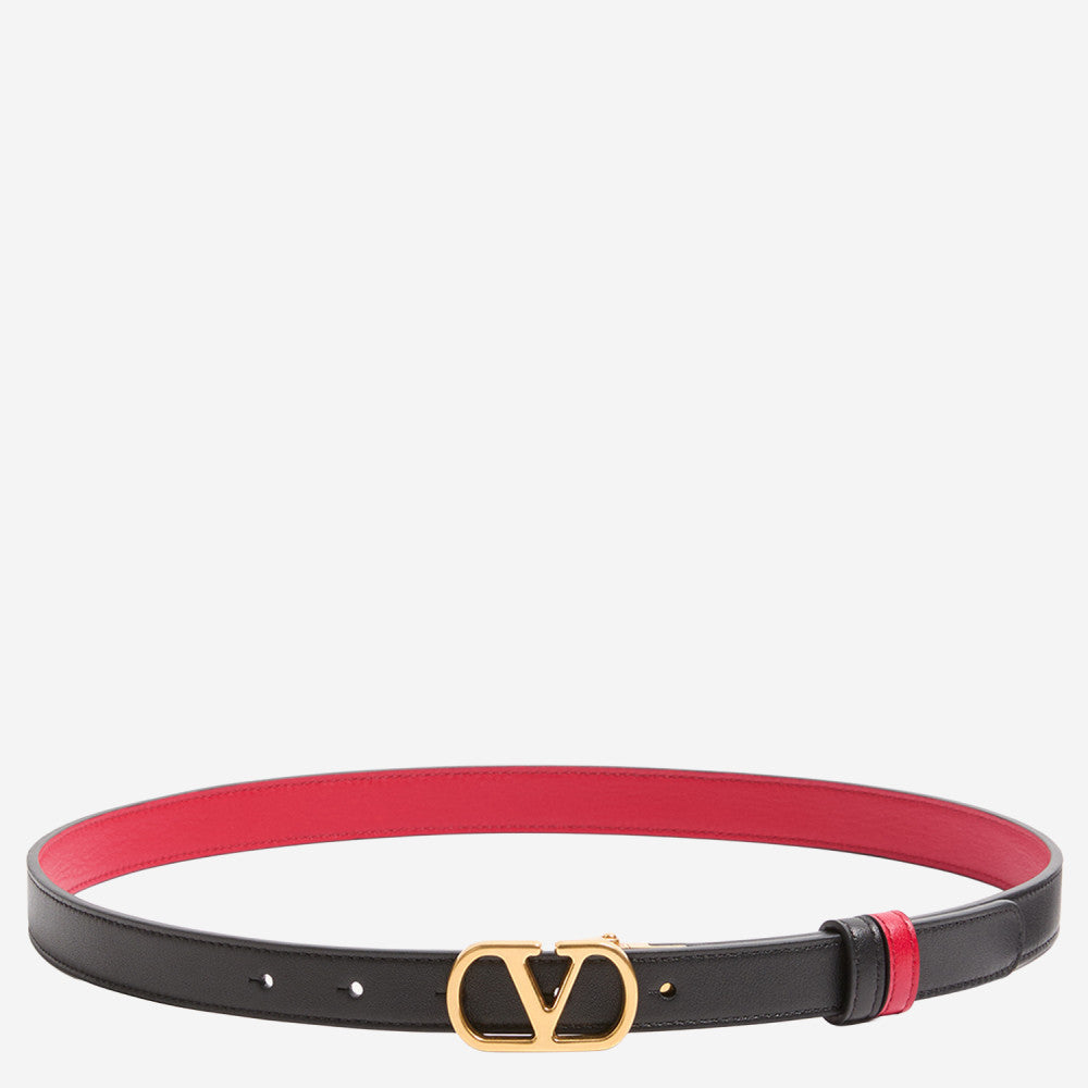 Black/Red Reversible Logo Buckle Textured Belt 1