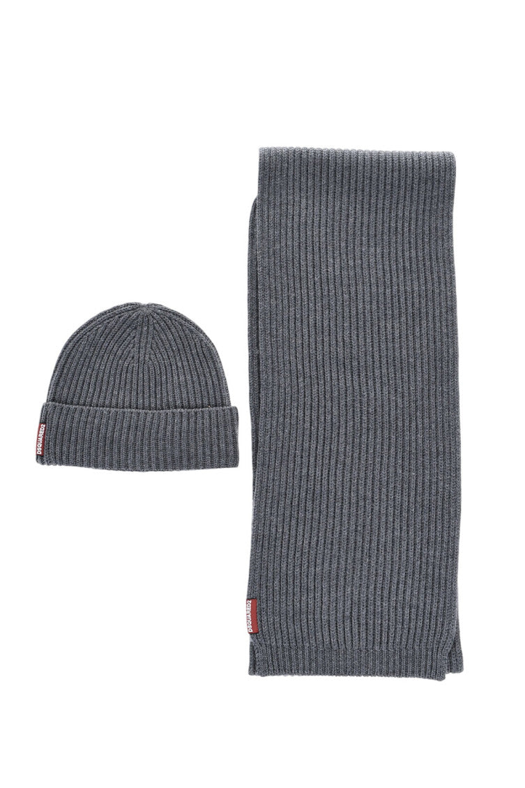 Grey Knitted Beanie And Scarf Set 1