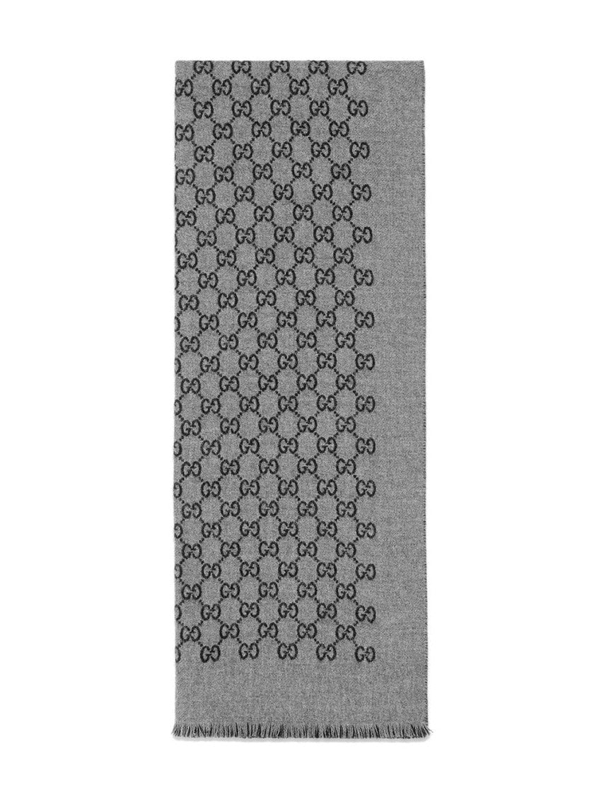 Grey GG motif wool scarf 2