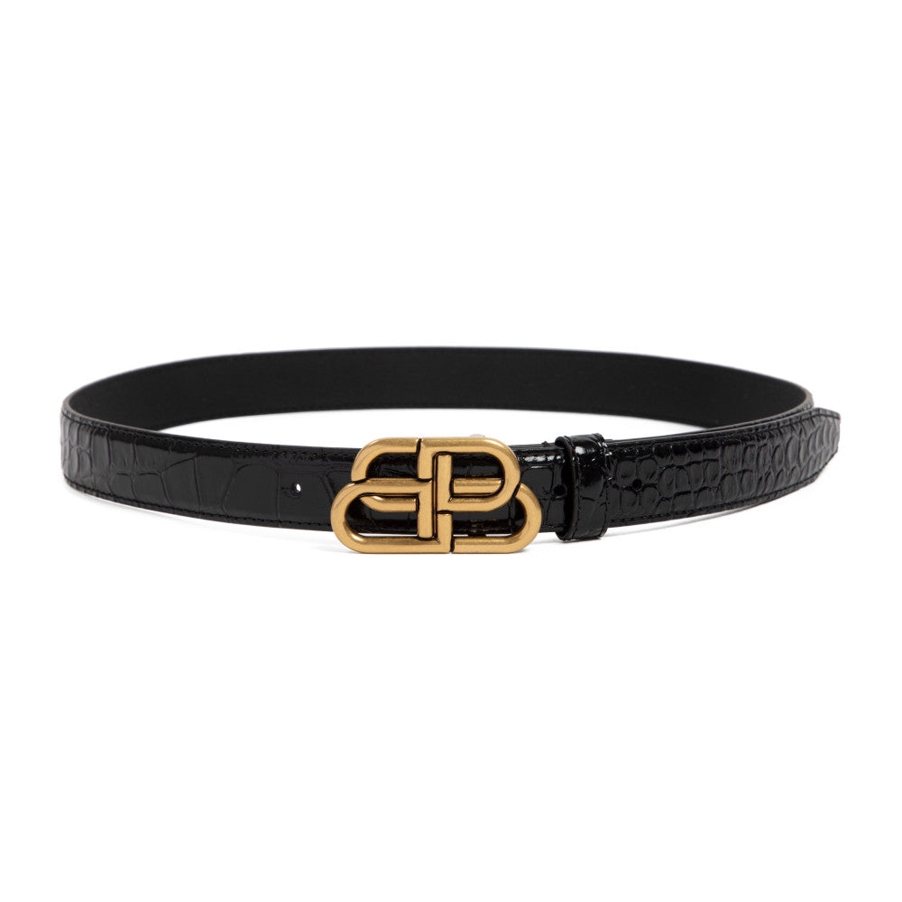 Black Leather BB Thin Belt 1
