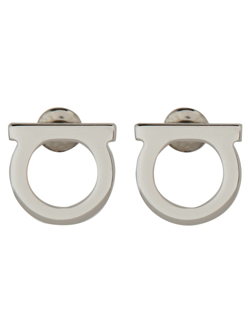 Silver Gancini Logo Stud Earrings 1