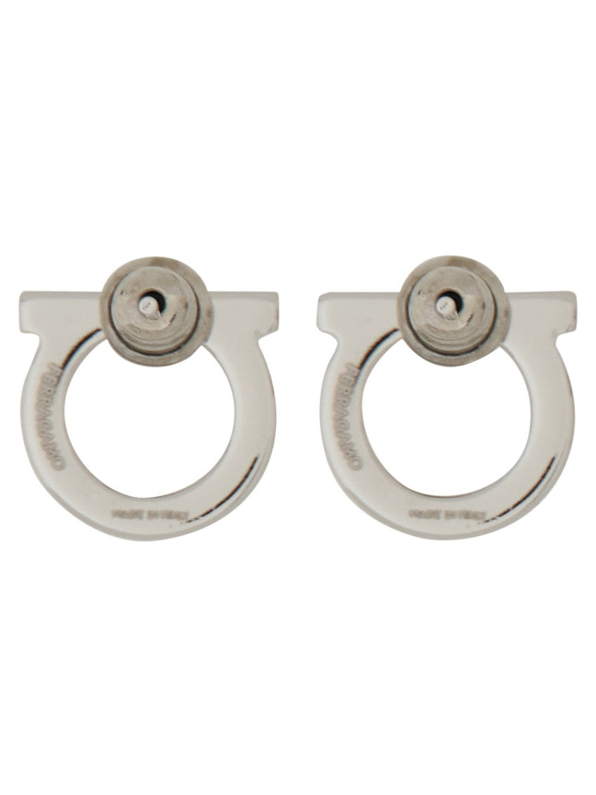 Silver Gancini Logo Stud Earrings 2