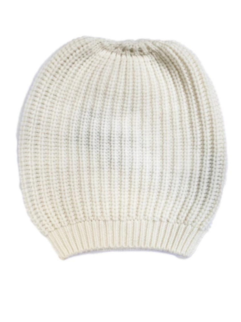 White Ribbed Beanie Hat 1