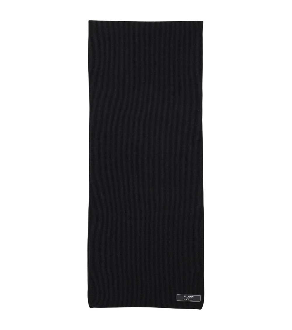 Black Rib Knit Logo Scarf 1
