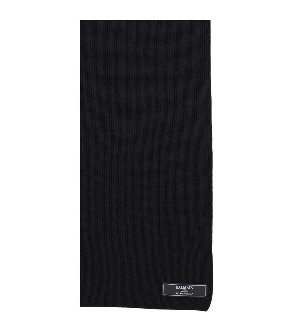 Black Rib Knit Logo Scarf 2