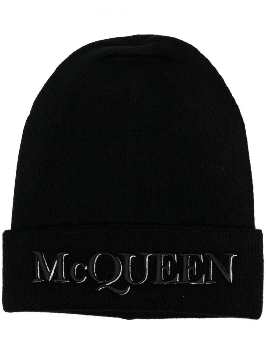 Black Logo Wool Beanie Hat 1