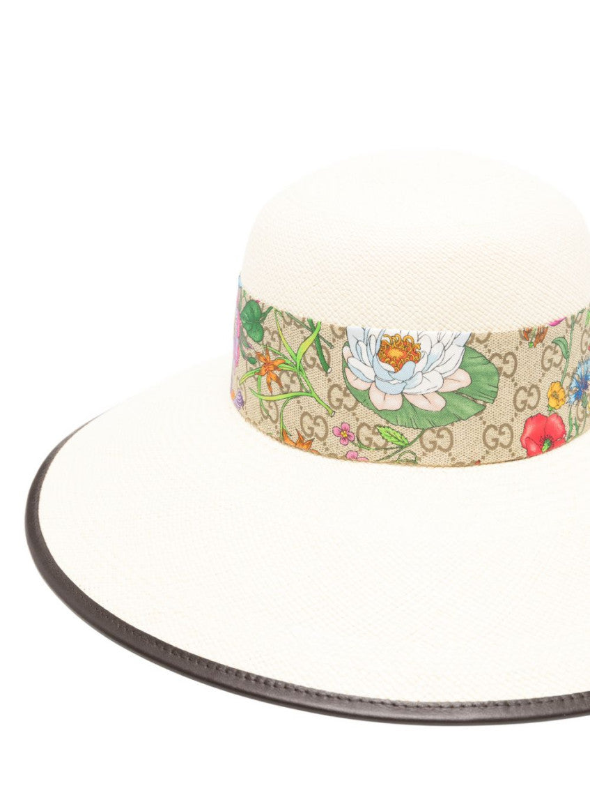 Beige Flora Floral Panama Hat 3