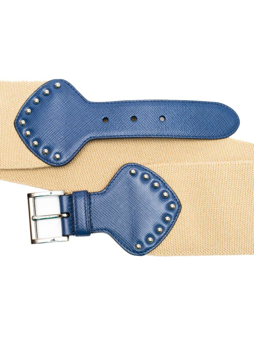 Beige Blue Studded Buckle Belt 3