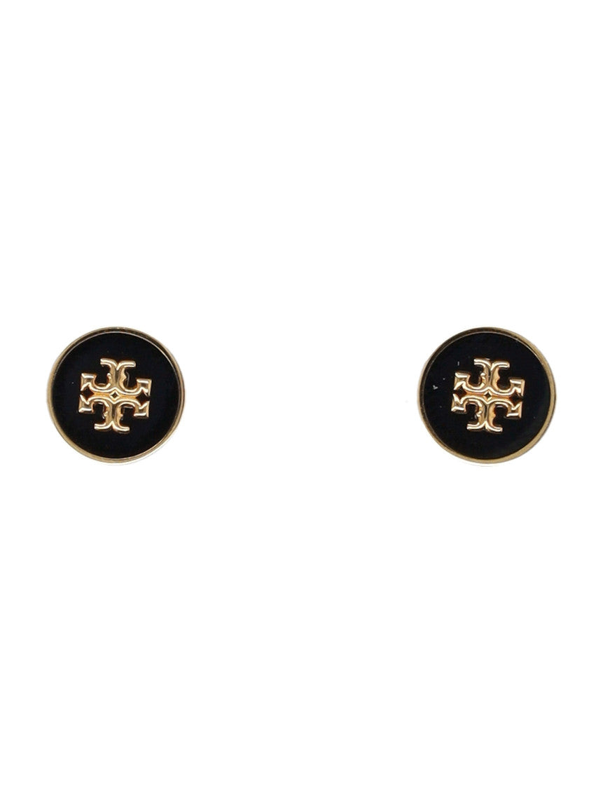 Golden Black Logo Stud Earrings 1