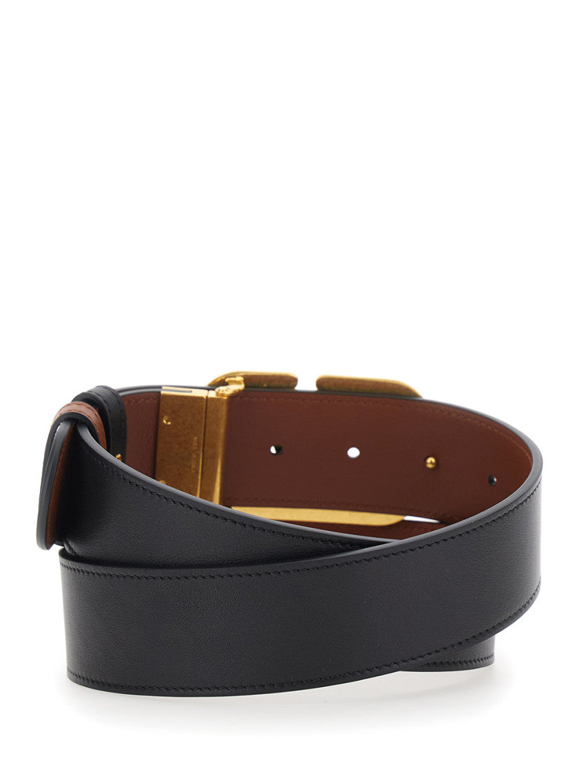 Black VLogo Solid Reversible Belt 3