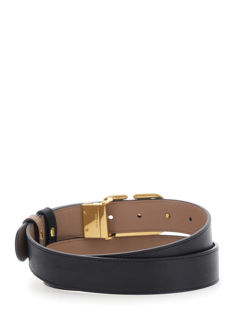 Black VLogo Solid Reversible Belt 3