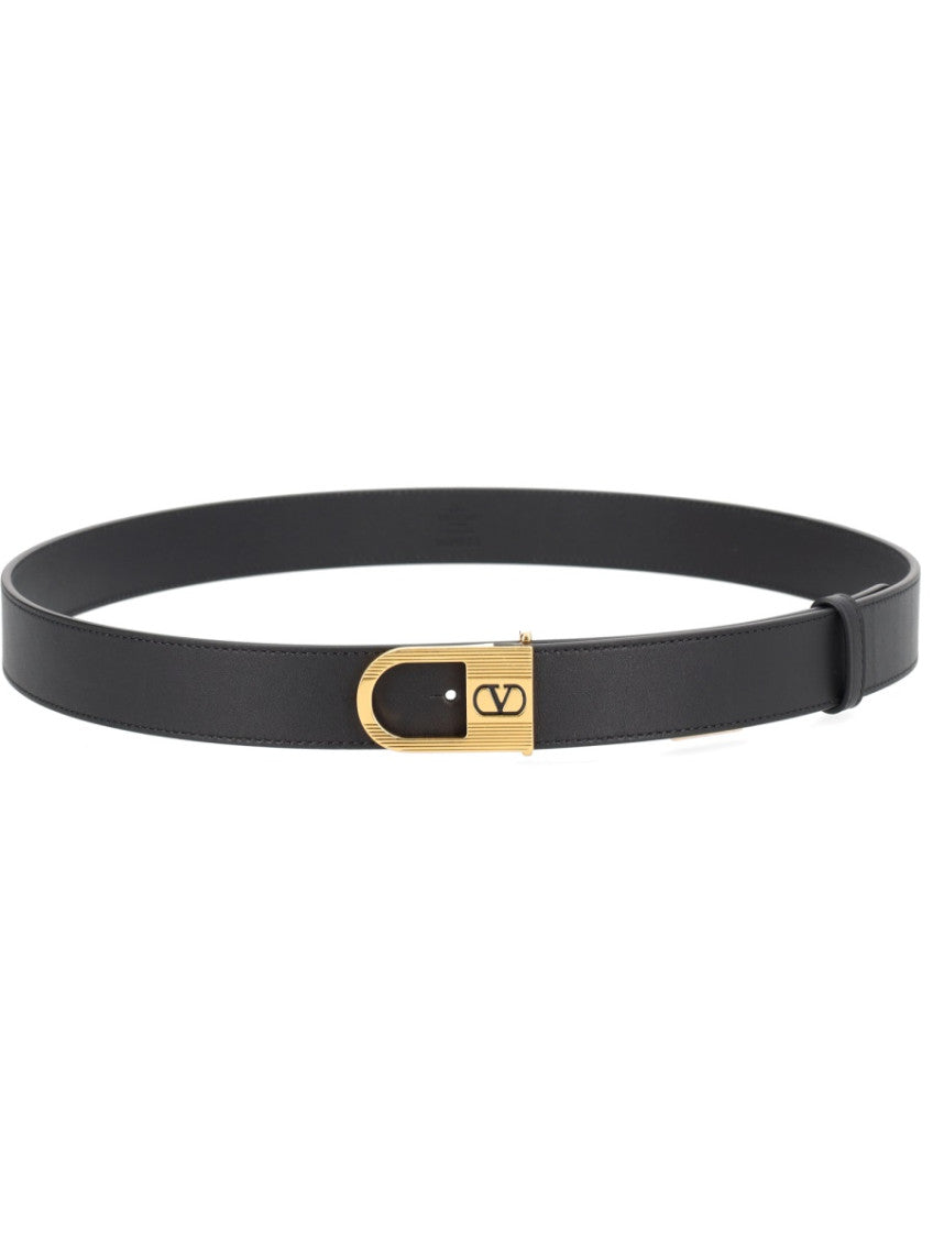 Black VLogo Solid Buckle Belt 1