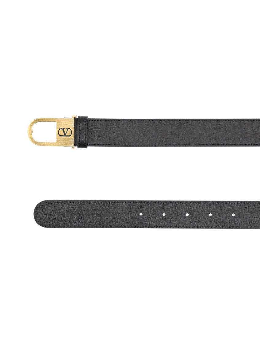 Black VLogo Solid Buckle Belt 3