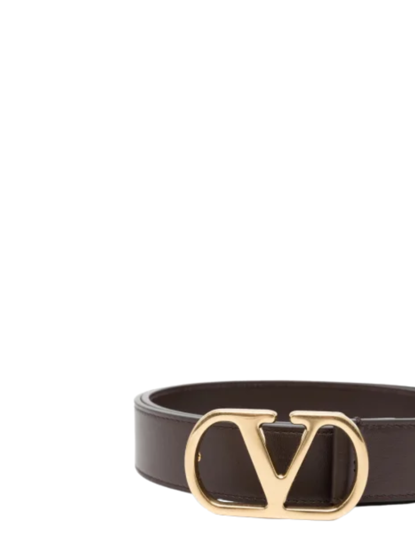 Brown VLogo Solid Buckle Belt 2