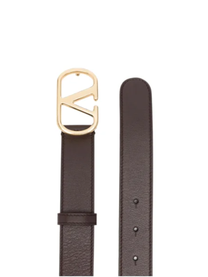 Brown VLogo Solid Buckle Belt 3