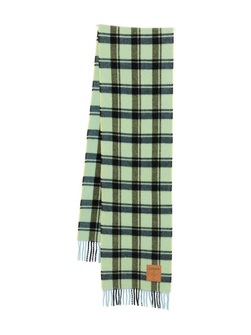 Green Checked Fringed Scarf 1