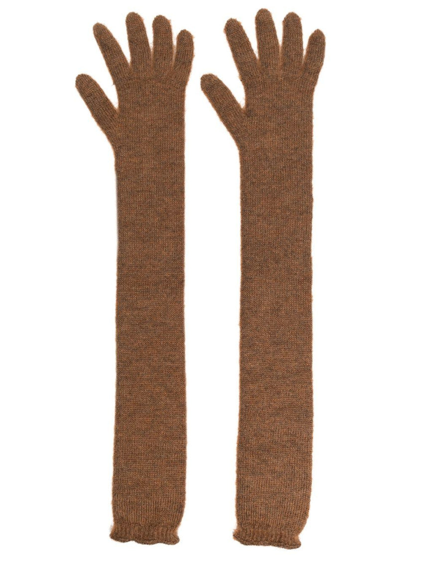 Brown Knitted Solid Gloves 1