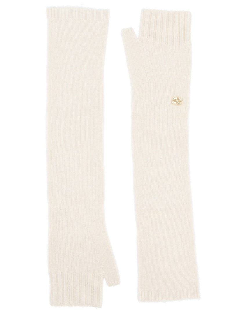 White Knitted Solid Gloves 1