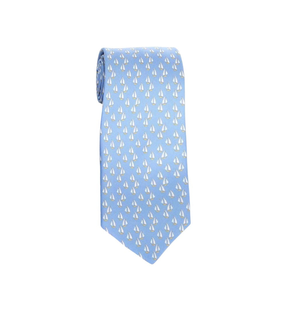 Light Blue Sailboat Graphic Tie 2
