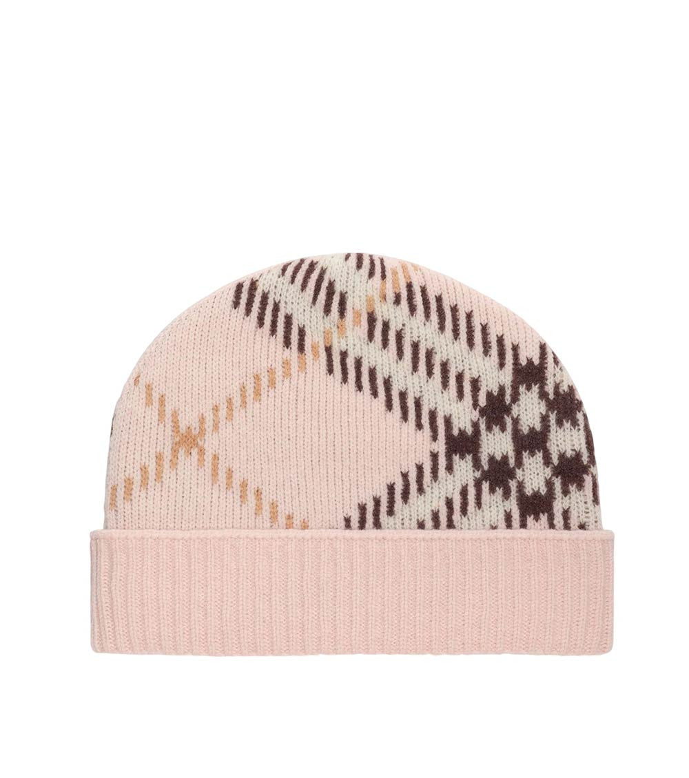 Pink Check Beanie Cap 2