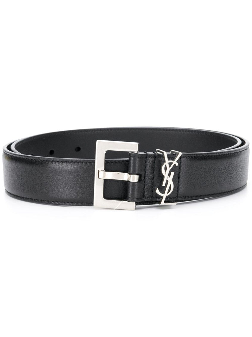 Black Monogram leather belt 1