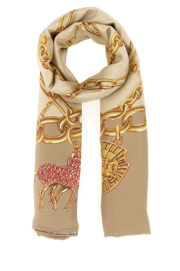 Beige Equestrian Printed Scarves 1
