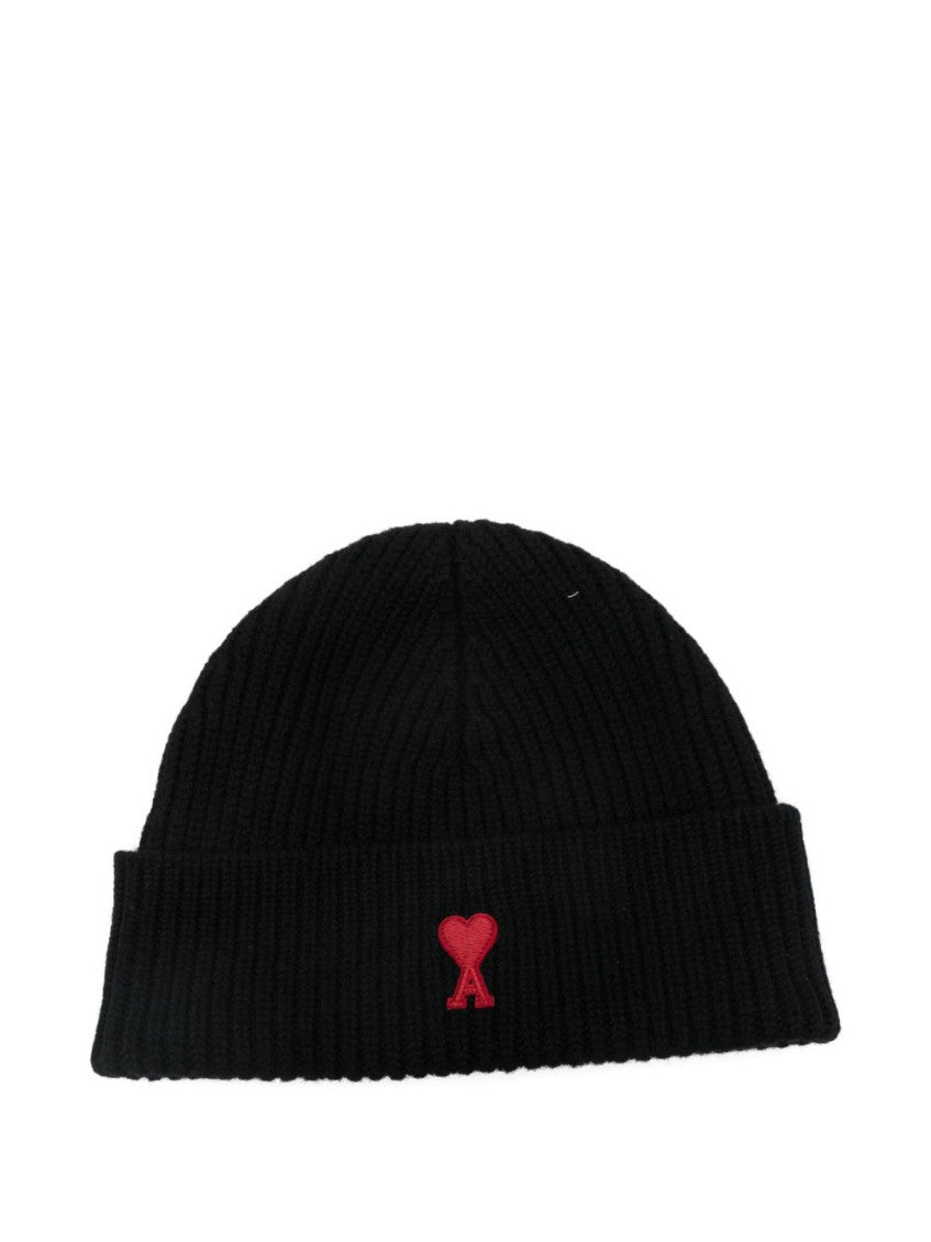 Black Embroidered Logo Beanie Cap 1