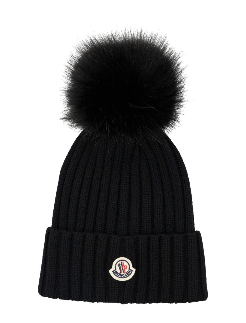 Black Pom-Pom Solid Beanie Cap 1