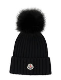 Black Pom-Pom Solid Beanie Cap 1