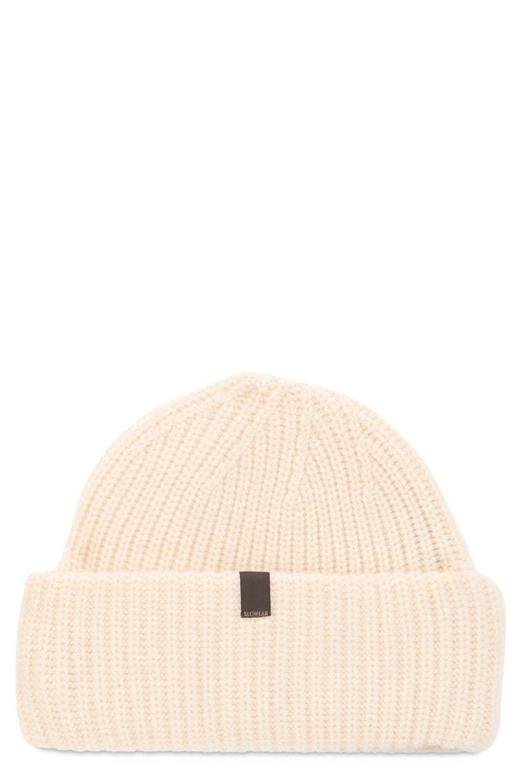 Off White Knitted Beanie Cap 1