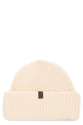 Off White Knitted Beanie Cap 1