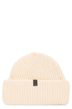 Off White Knitted Beanie Cap 1
