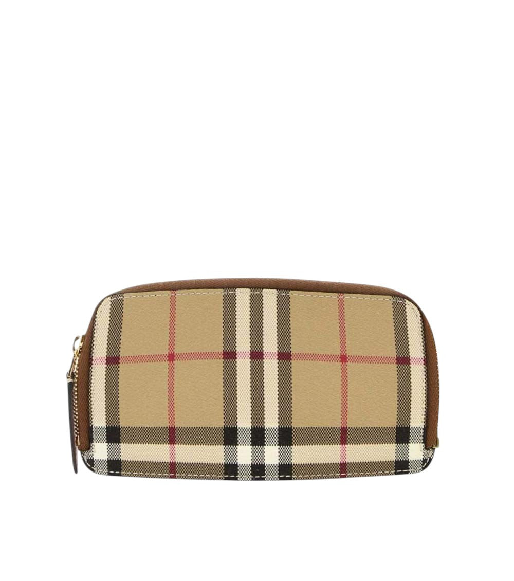 Beige Check Zip Around Wallet 1