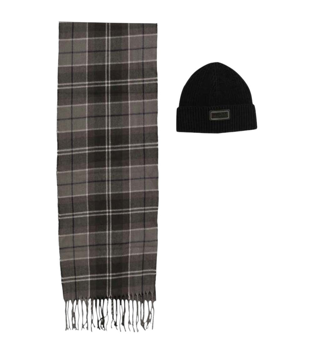 Multicolor Check Scarf and Beanie Set 1