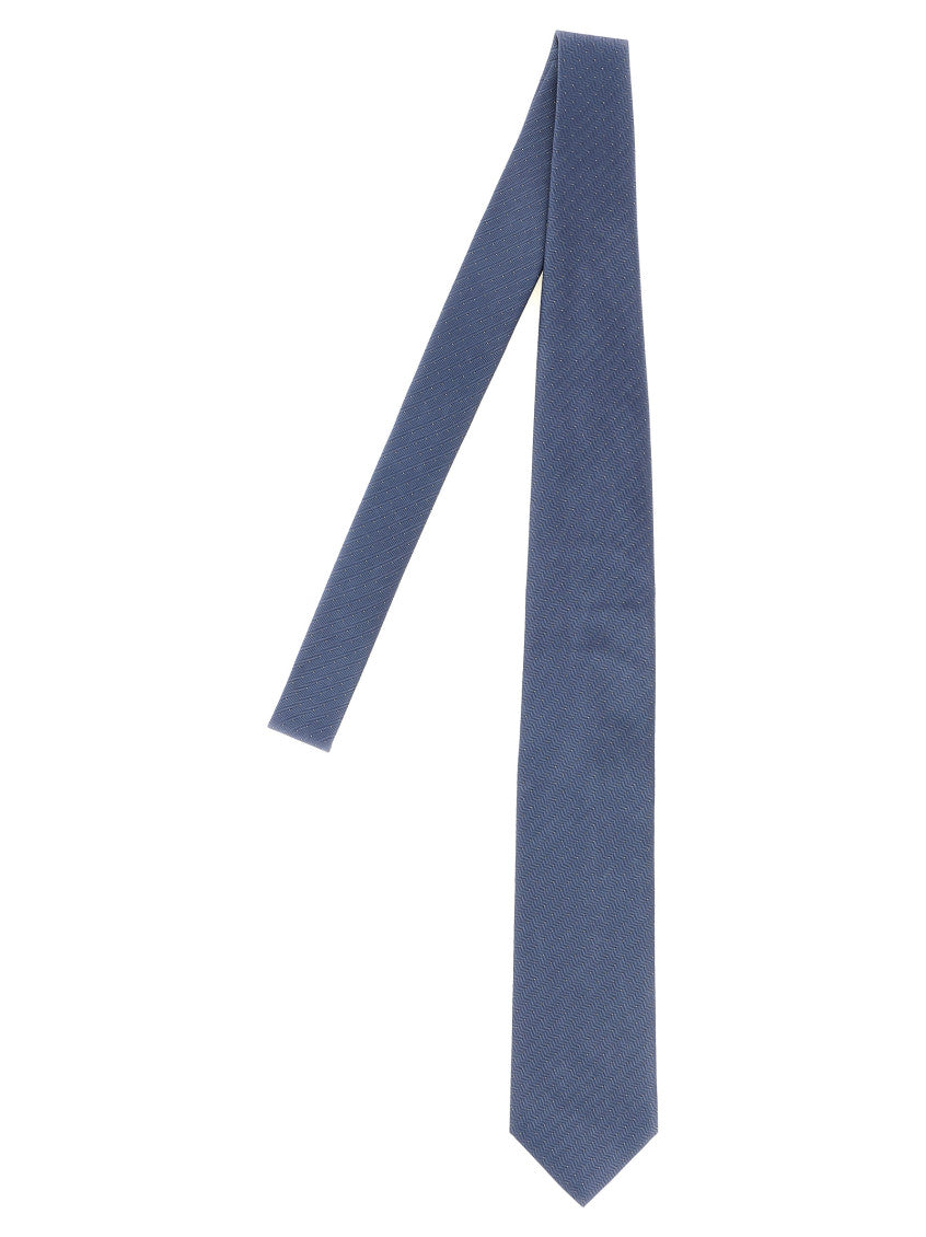Blue Herringbone Polka Dot Tie 1