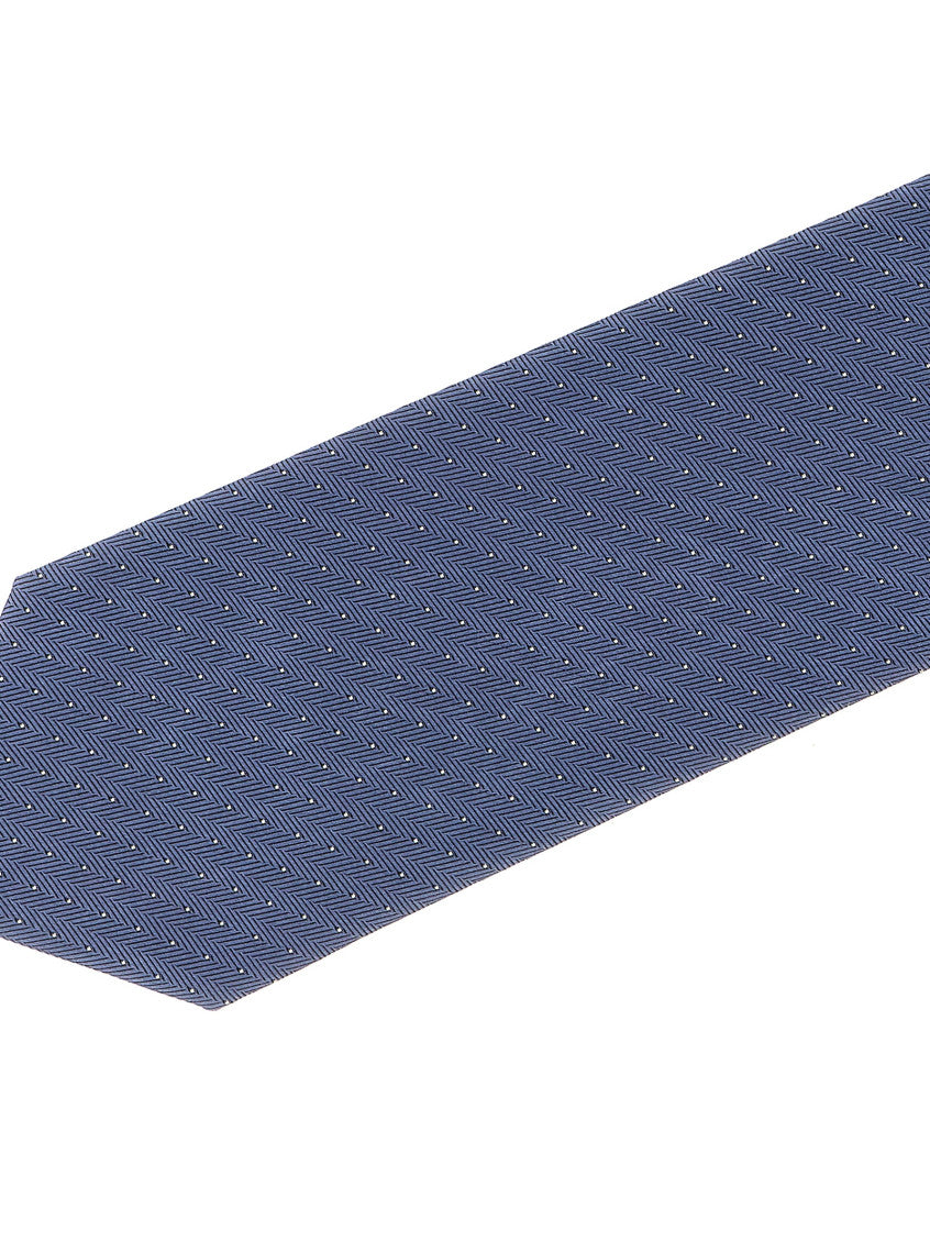 Blue Herringbone Polka Dot Tie 3