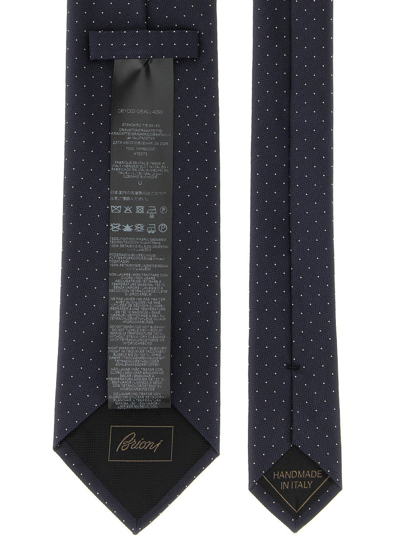 Blue Herringbone Polka Dot Tie 2