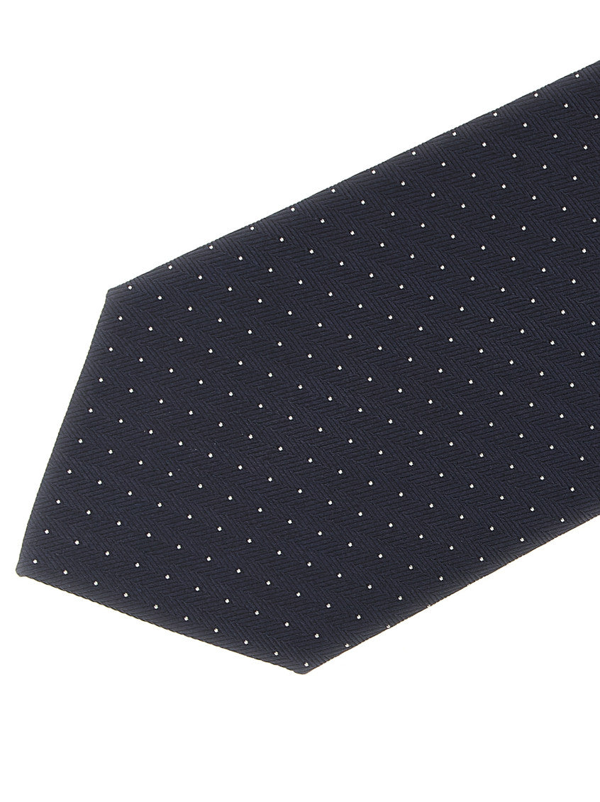 Blue Herringbone Polka Dot Tie 3