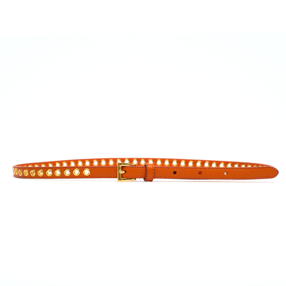 Orange Skinny Eyelet Embellished Belt 1