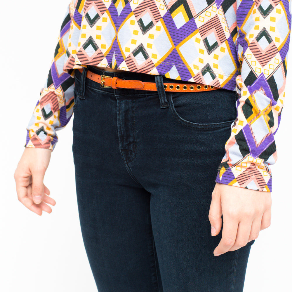 Orange Skinny Eyelet Embellished Belt 5