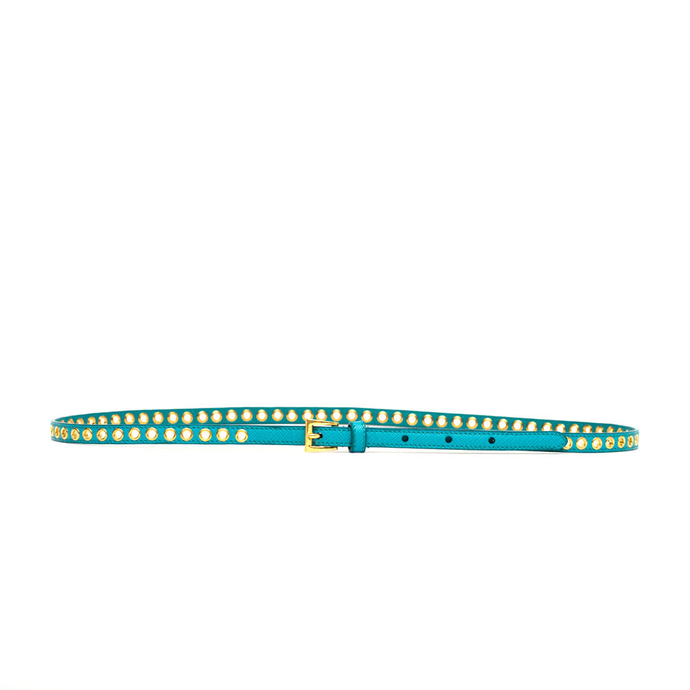 Light Blue Skinny Eyelet Embellished Belt 1