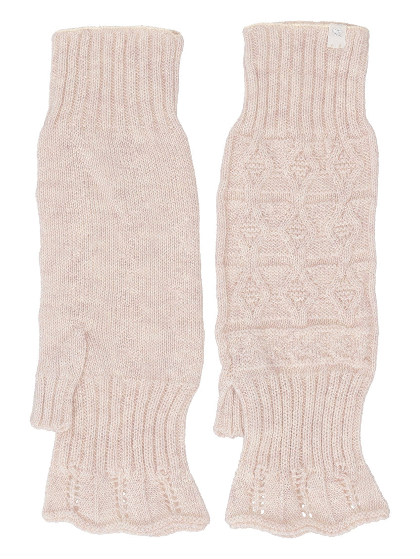 Off White Knitted Fingerless Gloves 1