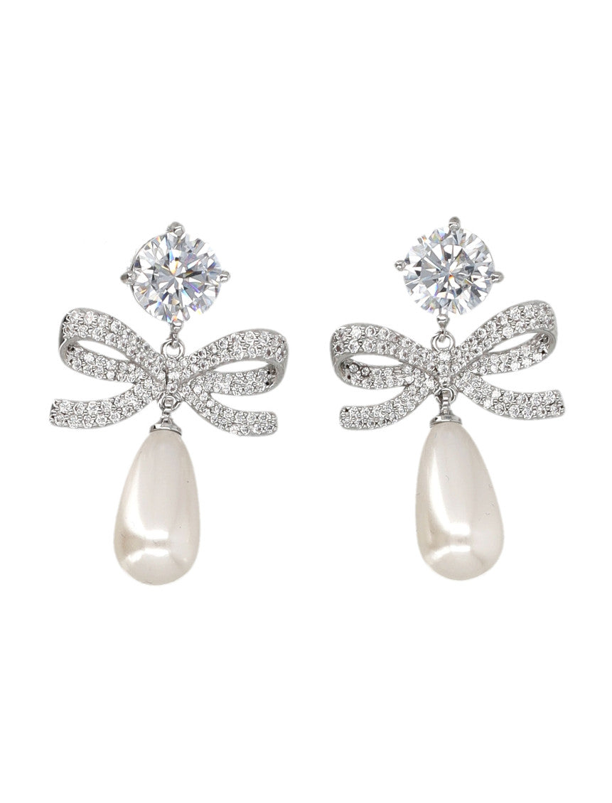 Silver Bow Drop Earrings 1