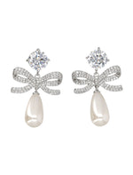 Silver Bow Drop Earrings 1
